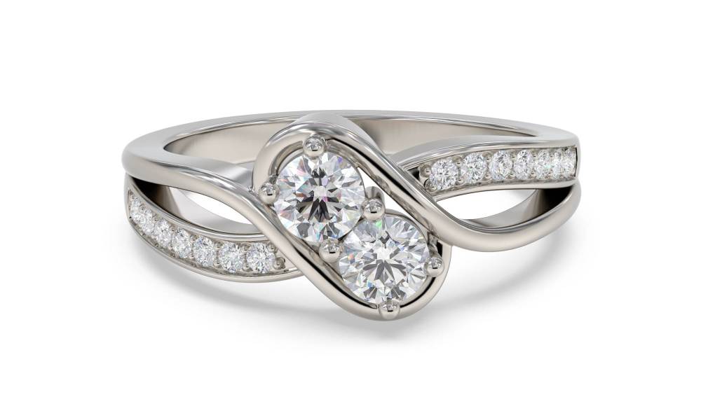 Two Stone Round Diamond Shoulder Set Ring set in Platinum