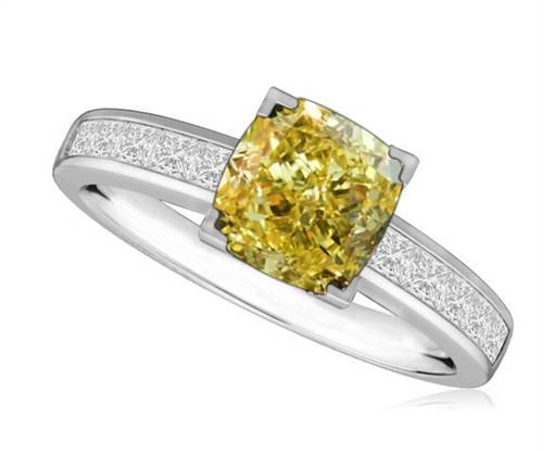 Fancy Yellow Cushion Diamond Shoulder Set Ring P