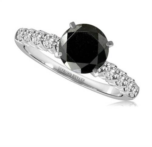 Round Black Diamond Shoulder Set Ring P