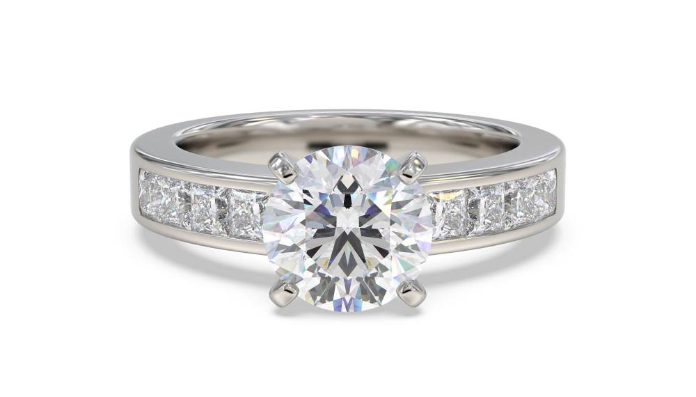 Round Diamond Shoulder Set Ring set in Platinum