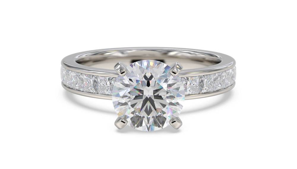 Round Diamond Shoulder Set Ring set in Platinum