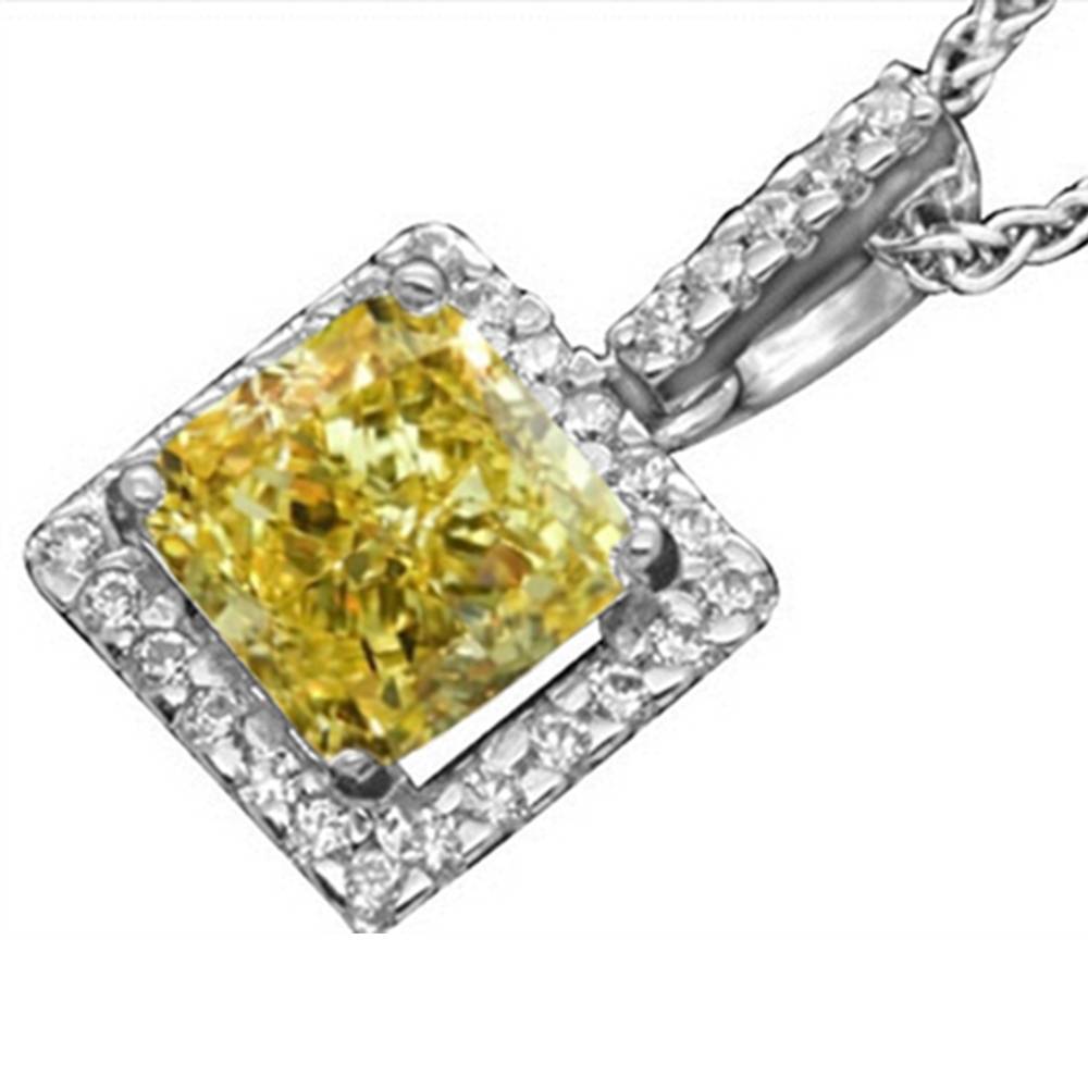 Fancy Yellow Cushion Diamond Halo Pendant P