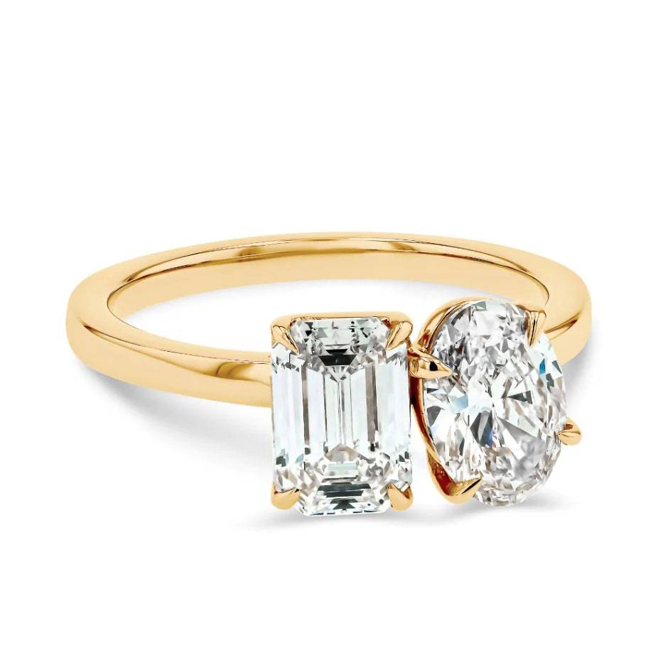 Emerald & Oval Two Stone Diamond Ring Image