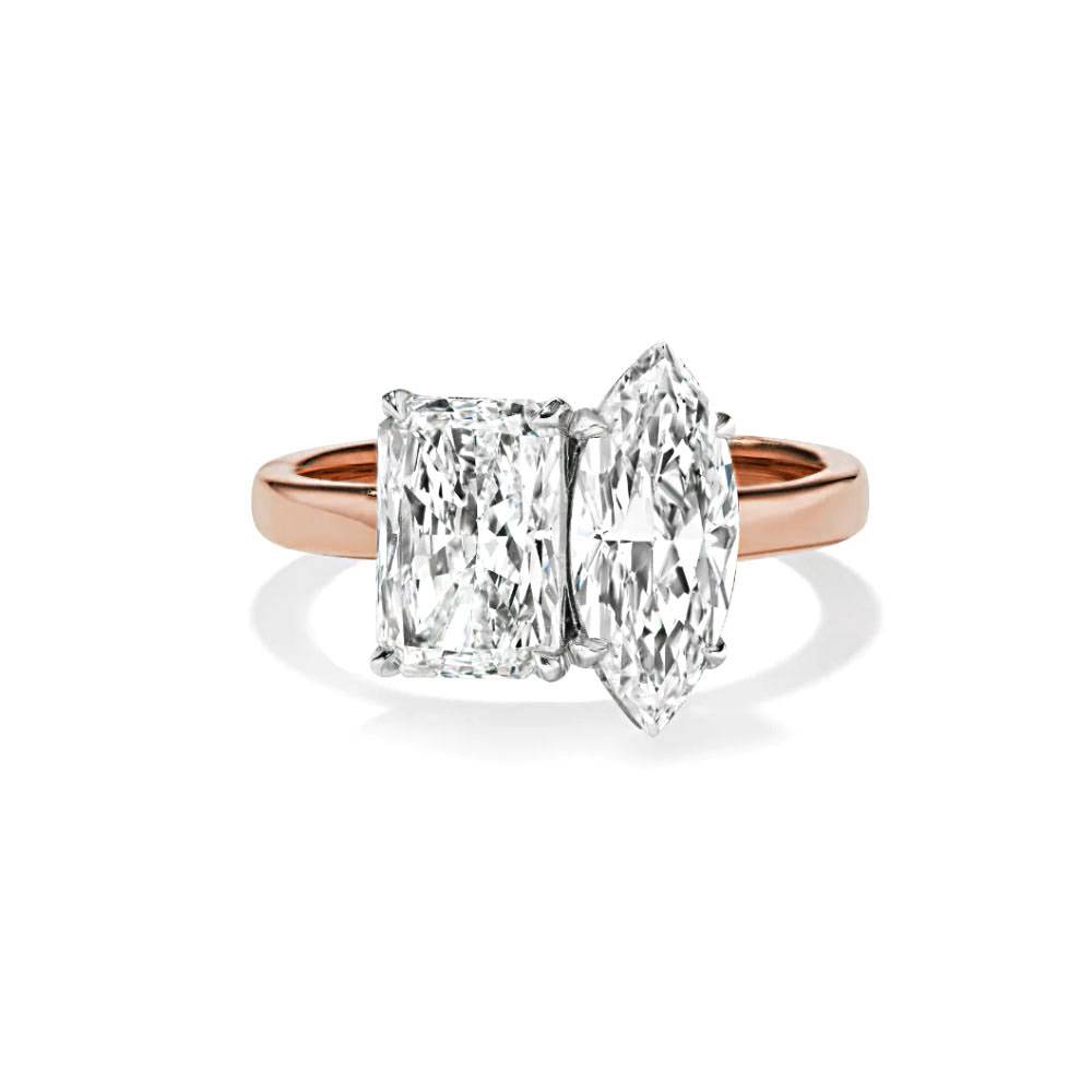 Emerald & Marquise Two Stone Diamond Ring Image