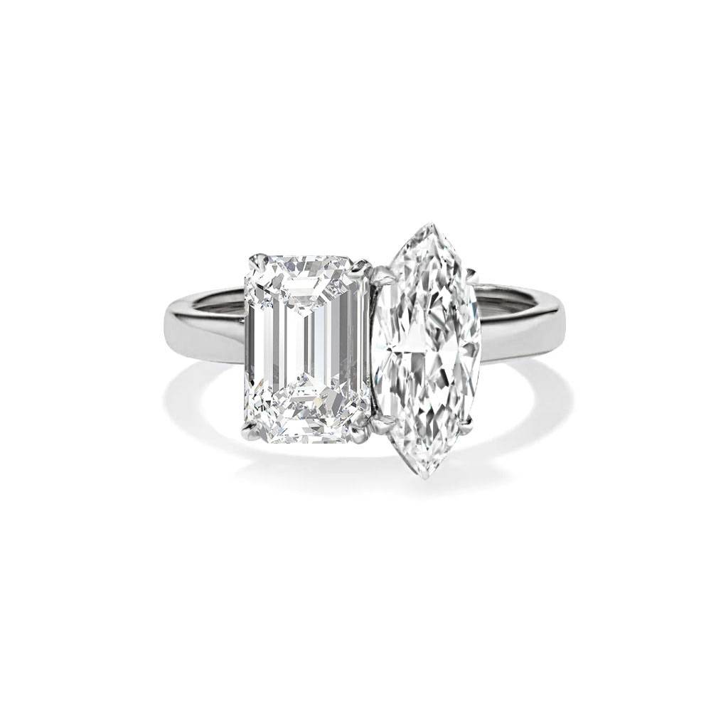 Emerald & Marquise Two Stone Diamond Ring Image