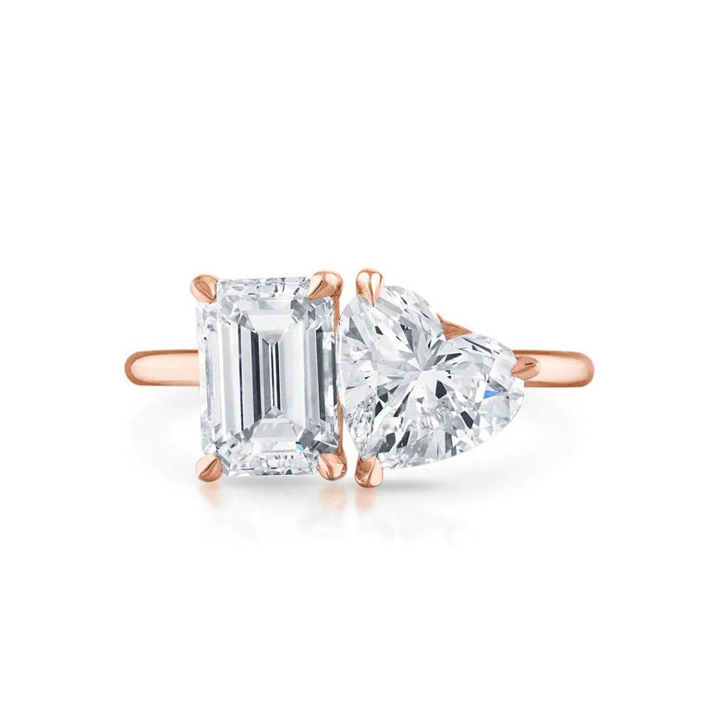 Emerald & Heart Two Stone Diamond Ring Image