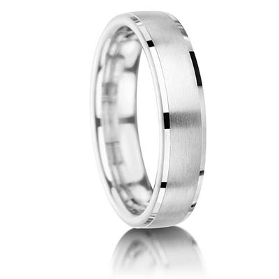 5mm Court Shape Brushed Finish Wedding Band set in White Gold