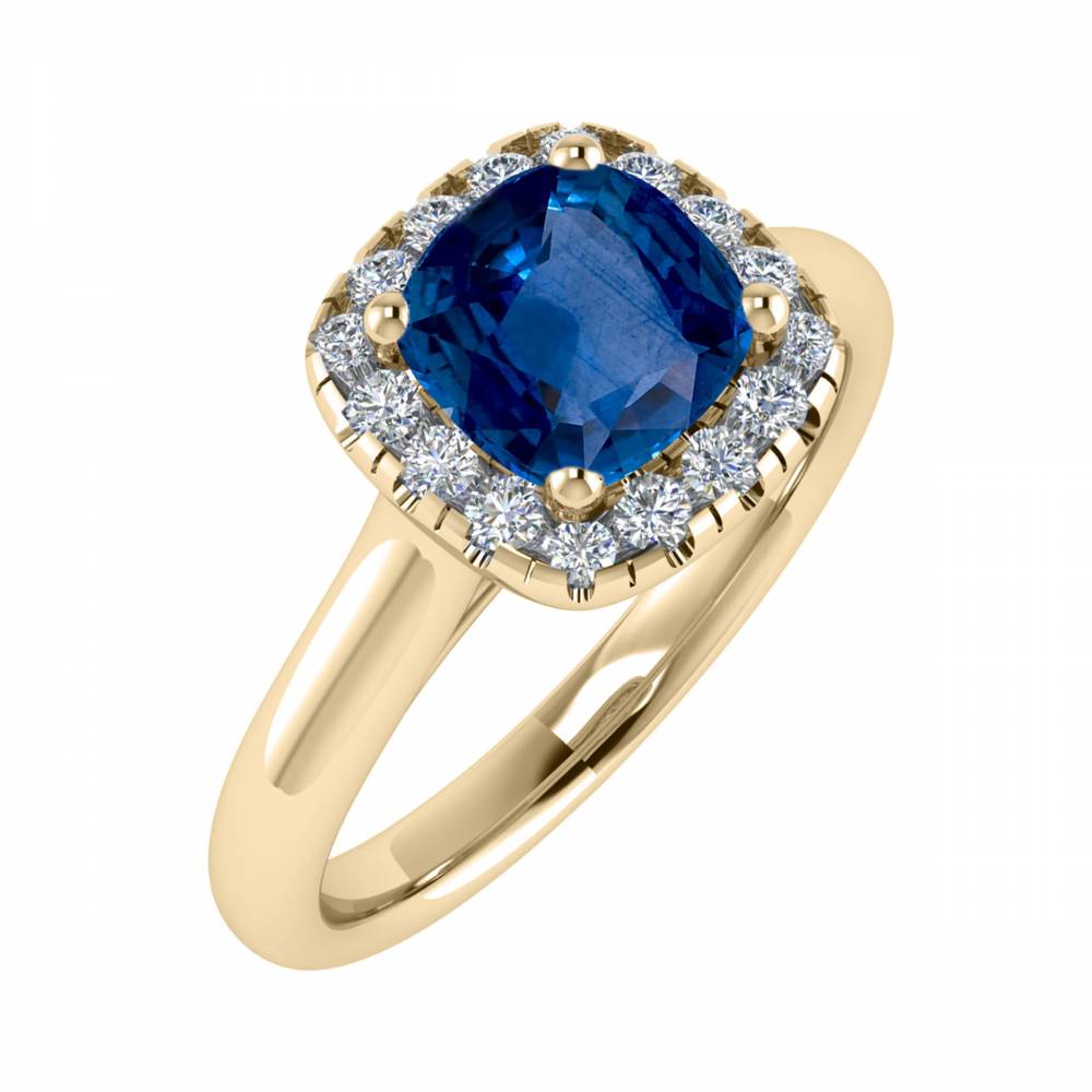 Cushion Blue Sapphire & Diamond Halo Ring Image