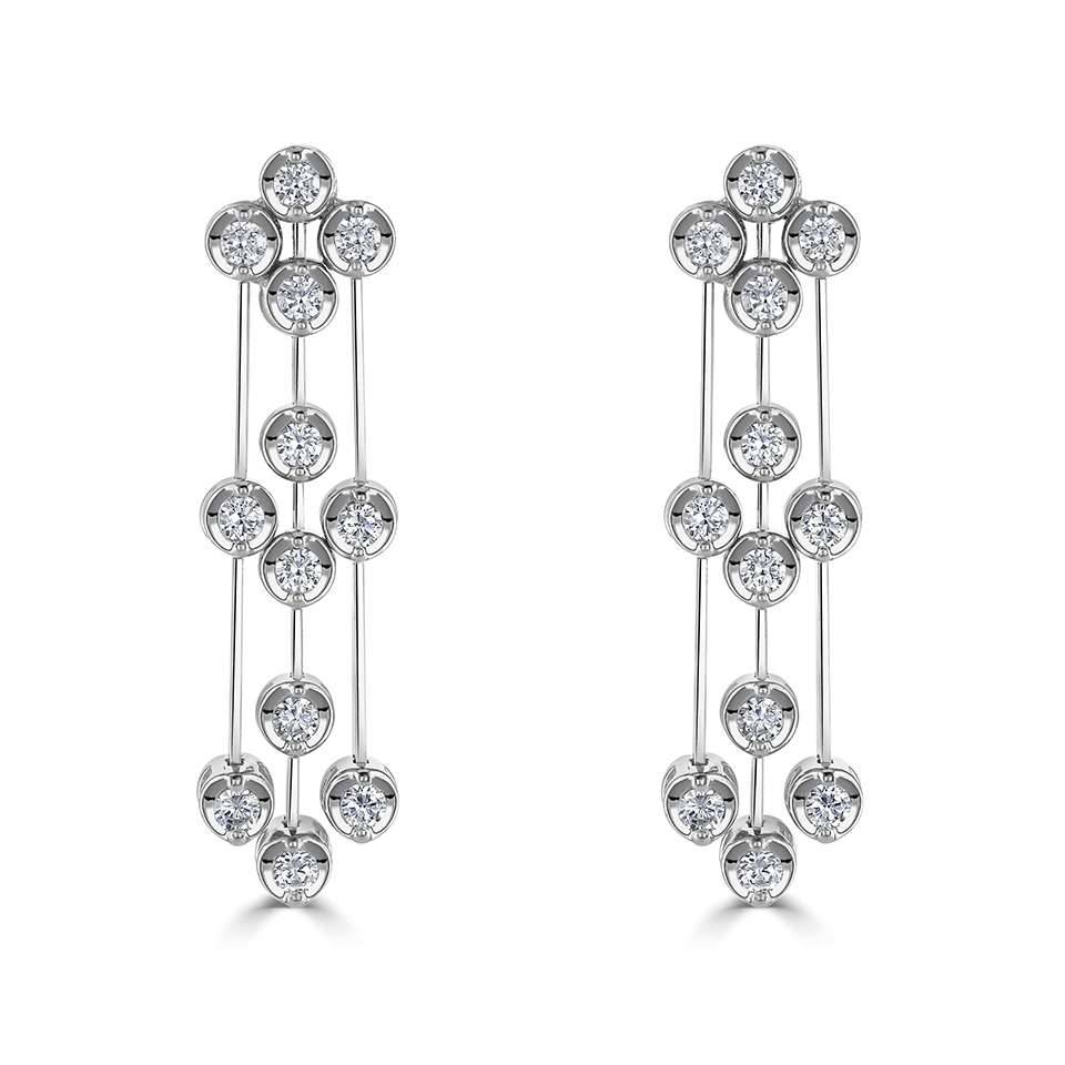 0.60ct VS/E-F Round Diamond Floral Inspired Three Row Drop Earrings