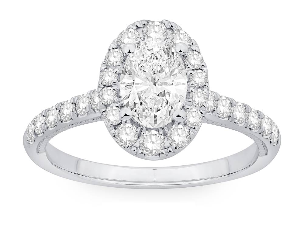 1.25Ct Round Diamond Halo Shoulder Set Milgrain Side Detail Ring W