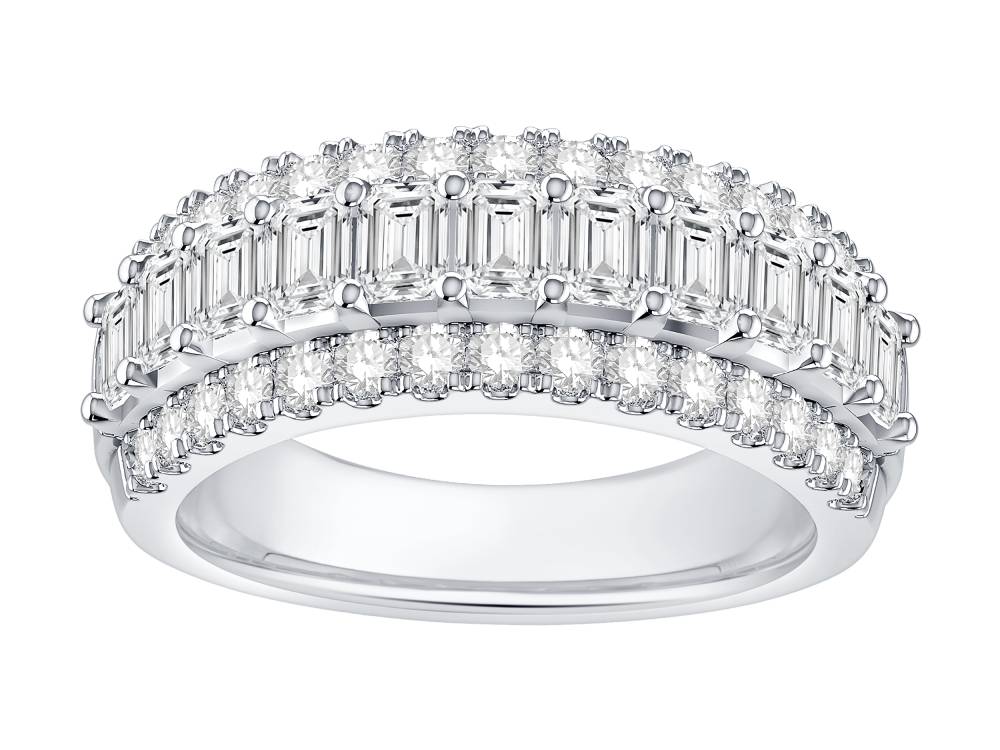 2.00Ct Baguette And Round Diamond 3 Row Prong Set Eternity Ring W