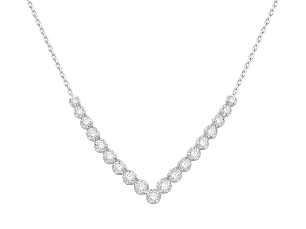 1.5ct Four Claw Round Diamond V Shape Chain Necklace W