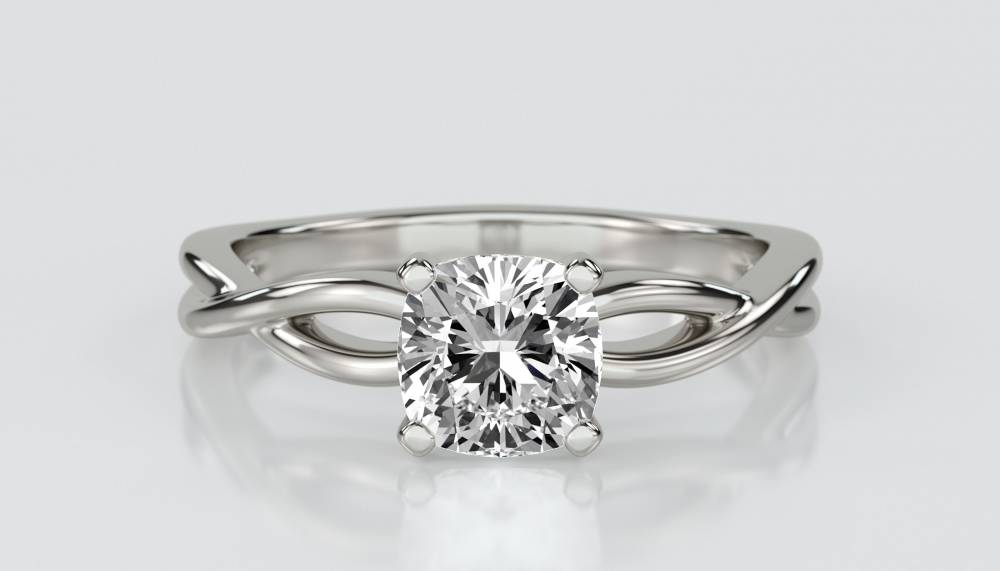 Infinity Love Swirl Cushion Diamond Engagement Ring set in Platinum