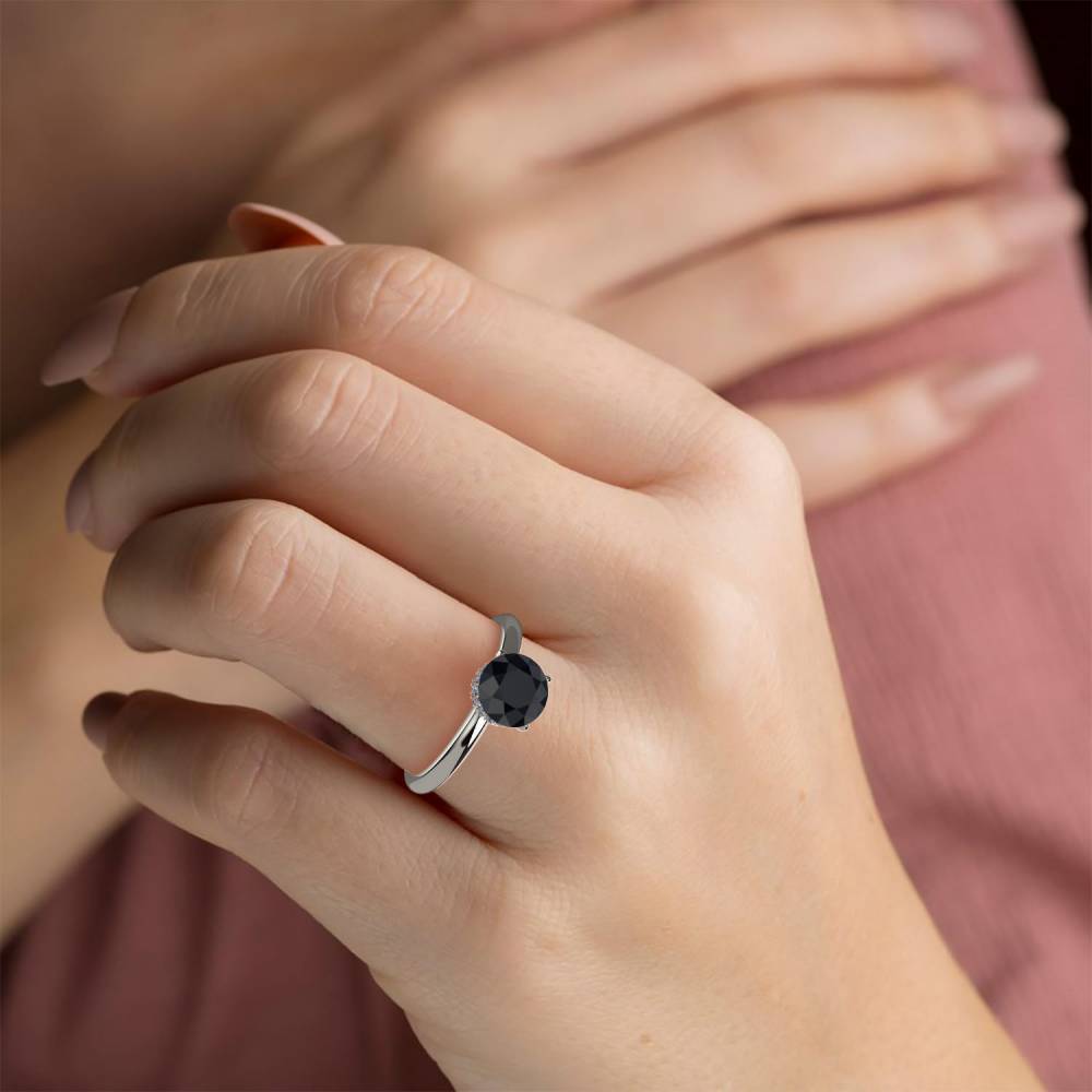 Round Black Diamond Halo Ring P