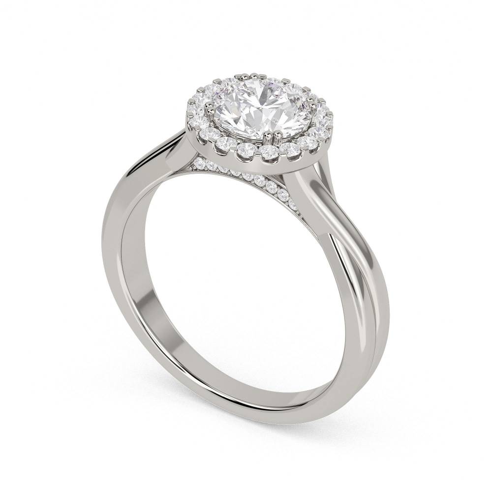 Twist Round Diamond Single Halo Ring set in Platinum