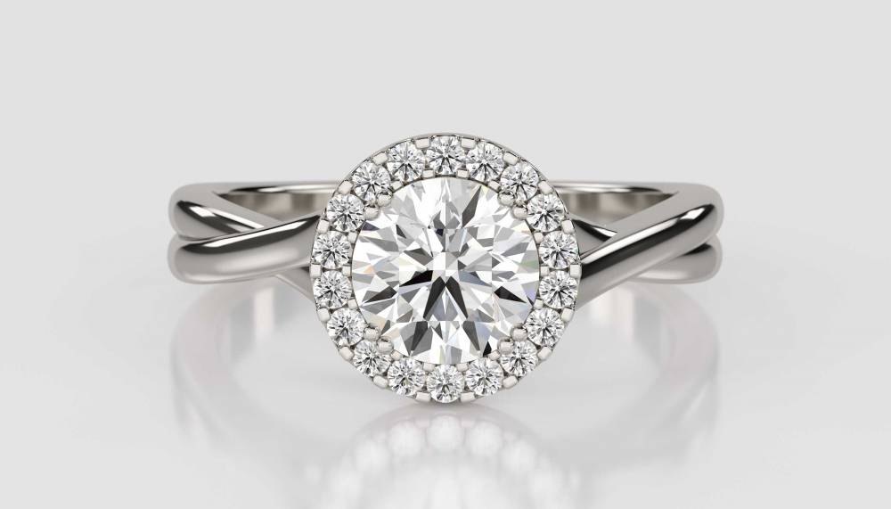 Twist Round Diamond Single Halo Ring set in Platinum