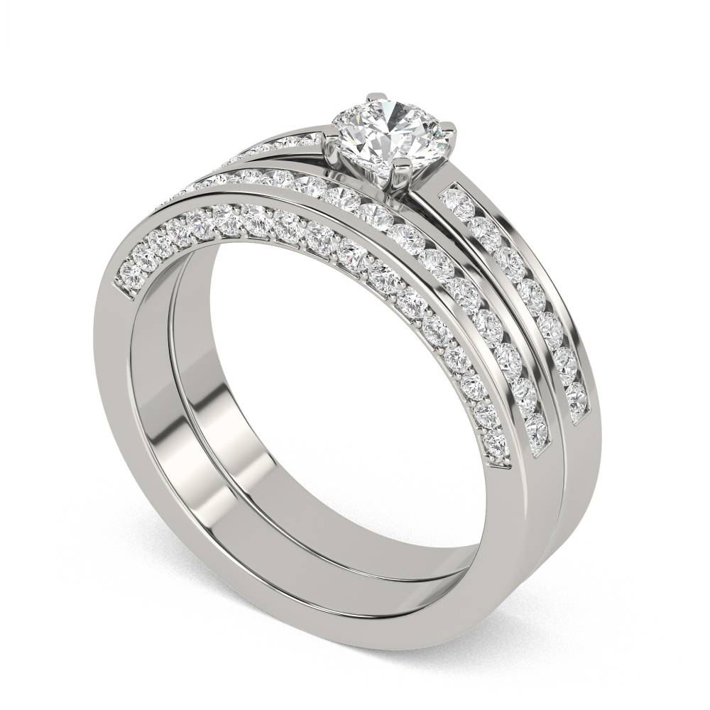 Round Diamond Shoulder Set Ring With Matching Band P