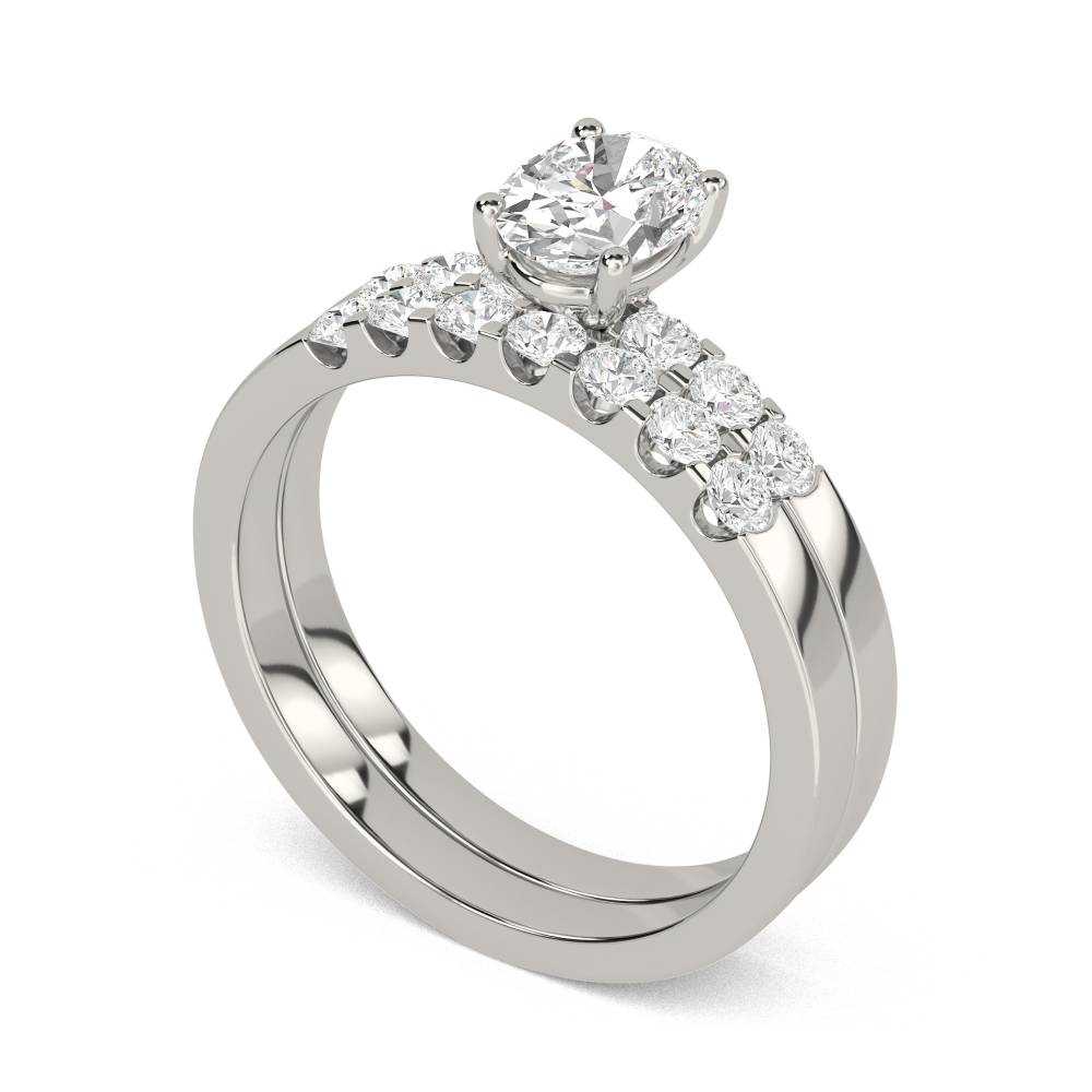 Round Diamond Shoulder Set Ring With Matching Band P