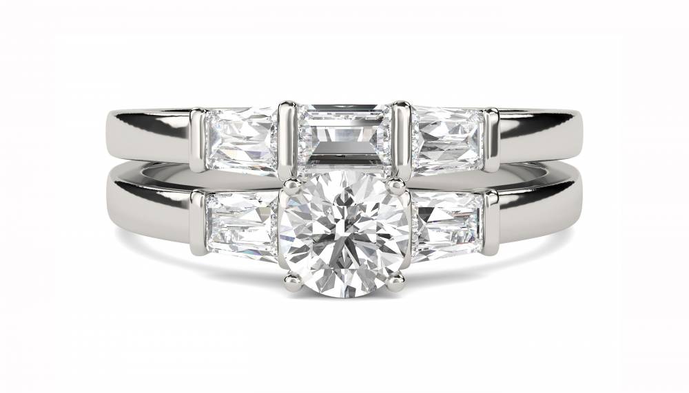 Round Diamond Shoulder Set Ring With Matching Band Image