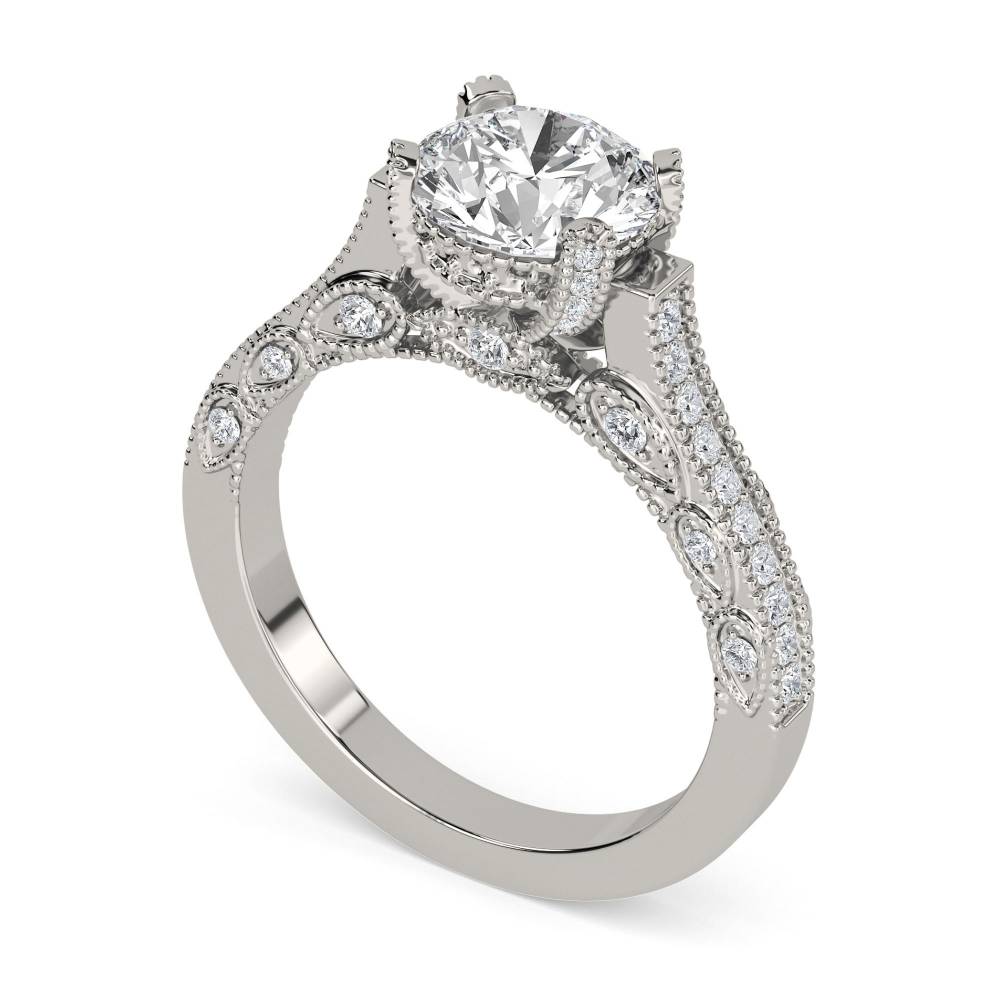 Unique Round Diamond Vintage Ring set in Platinum