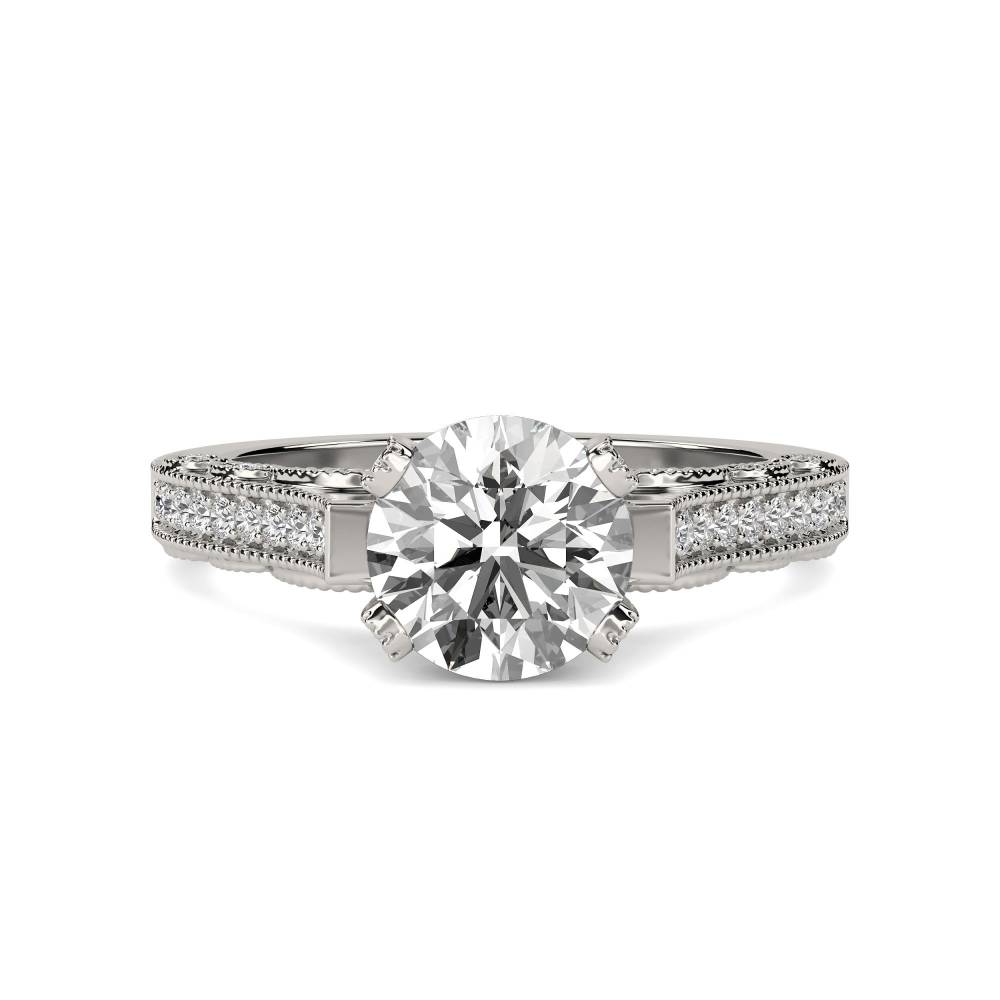 Unique Round Diamond Vintage Ring set in Platinum