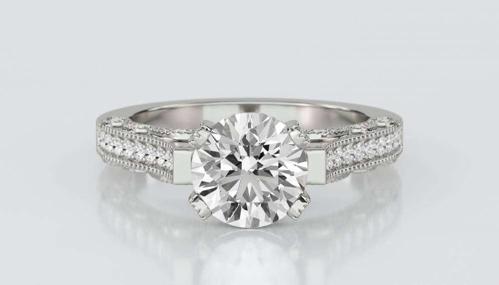 Unique Round Diamond Vintage Ring set in Platinum