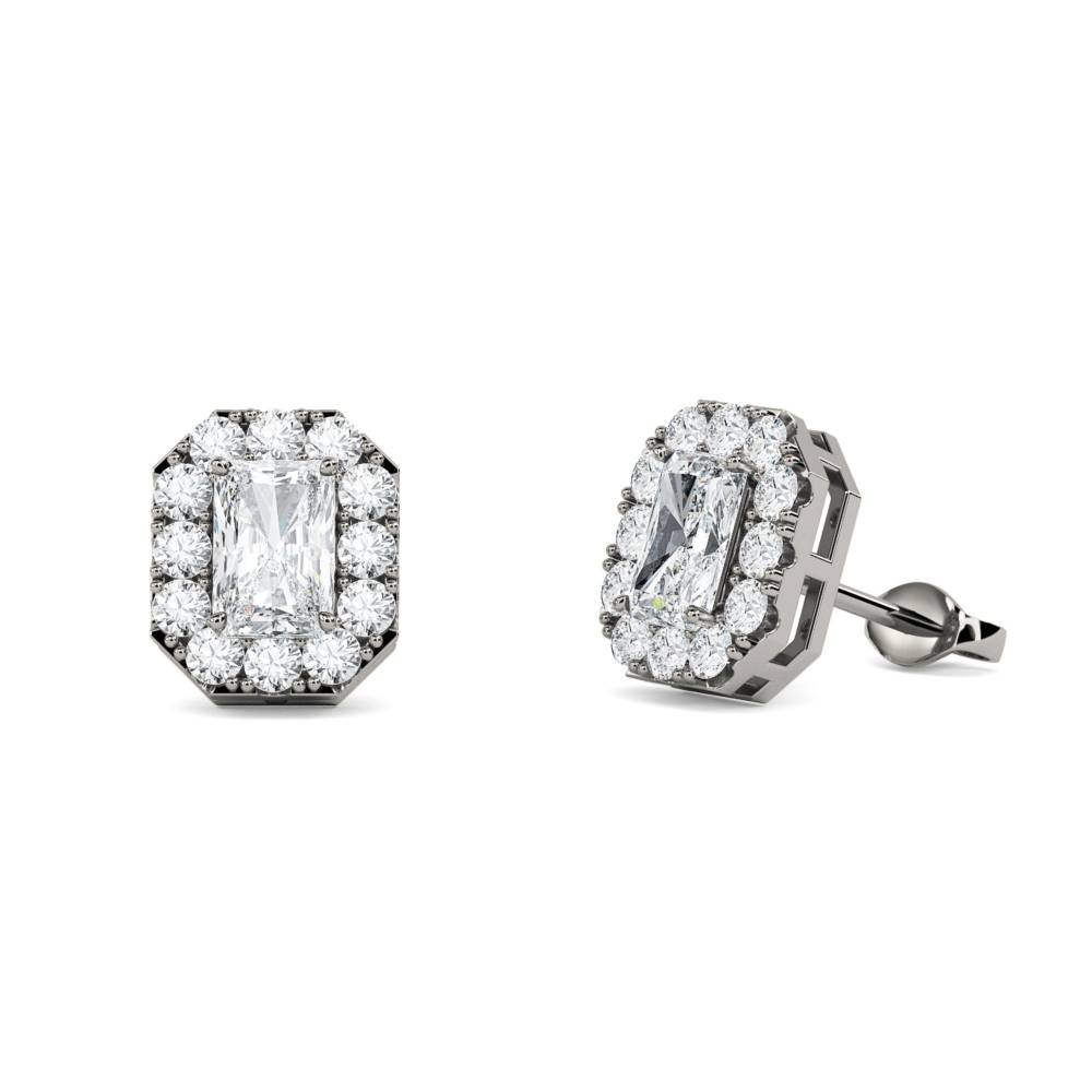 Radiant Diamond Single Halo Earrings P