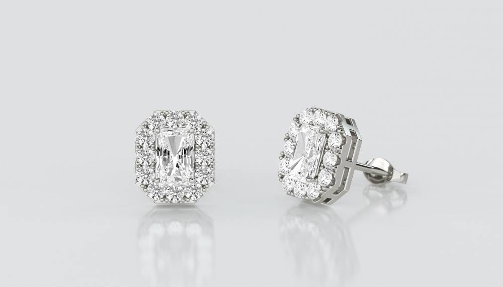 Radiant Diamond Single Halo Earrings P