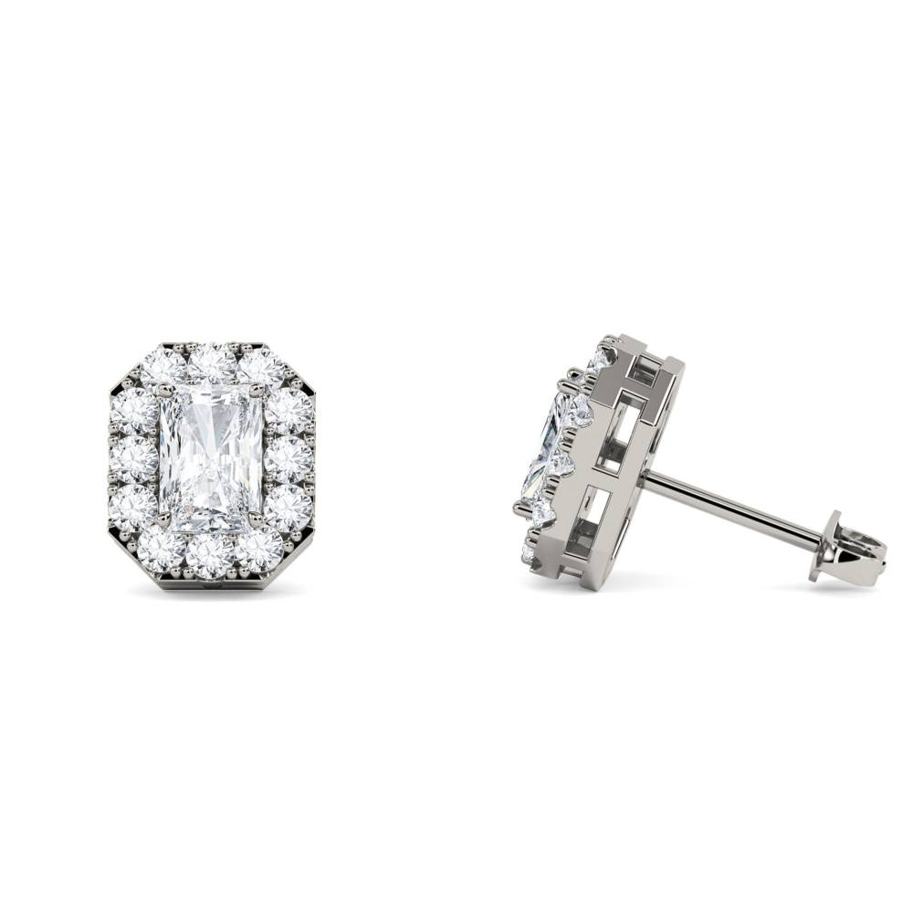 Radiant Diamond Single Halo Earrings P