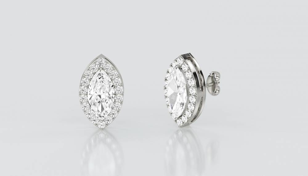 Marquise Diamond Single Halo Earrings P