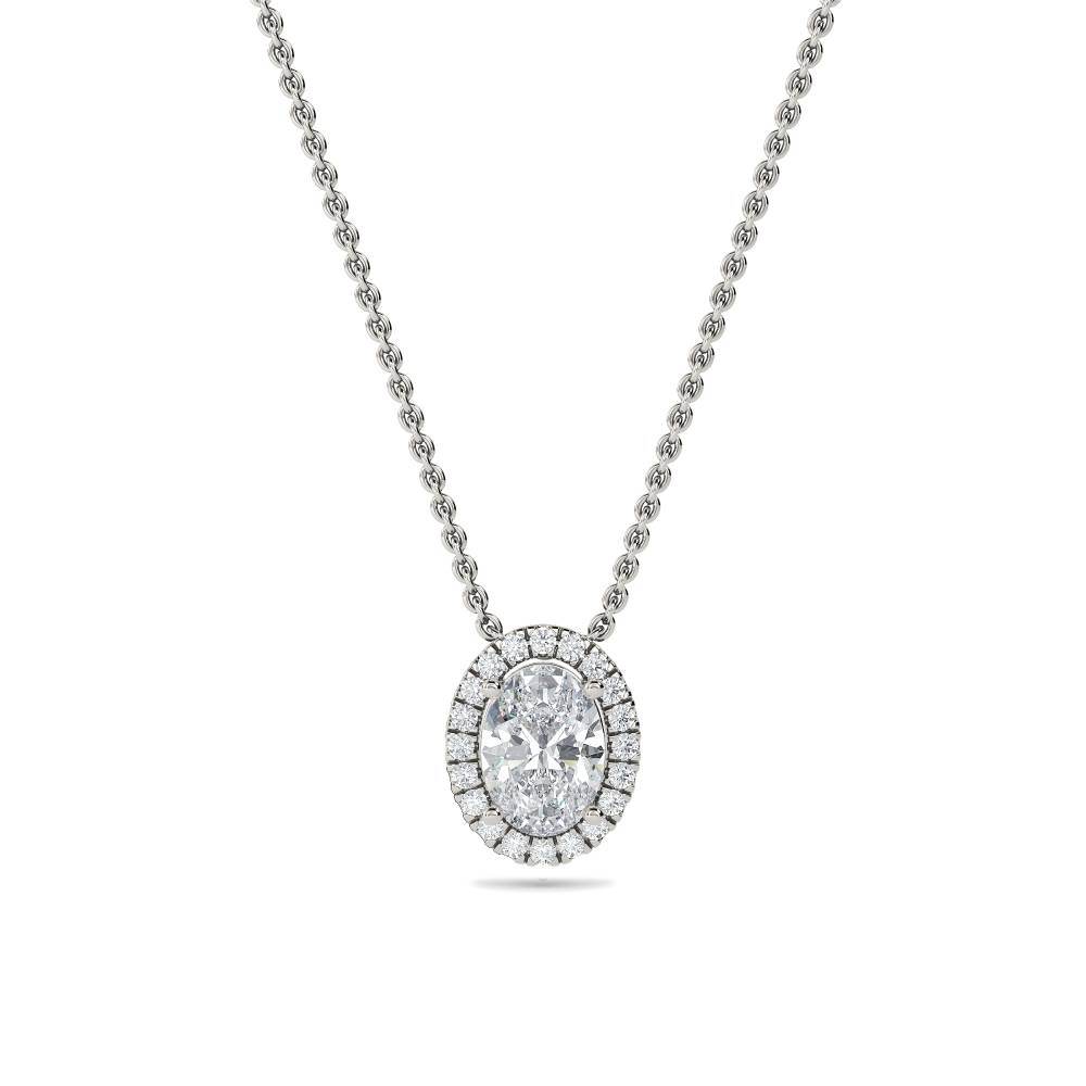 Oval Shaped Diamond Single Halo Pendant P