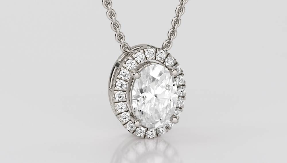 Oval Shaped Diamond Single Halo Pendant P