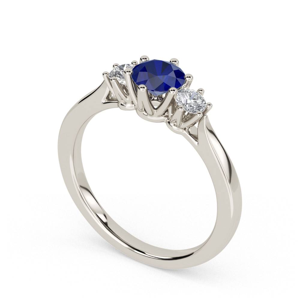 Elegant Blue Sapphire & Diamond Trilogy Ring P