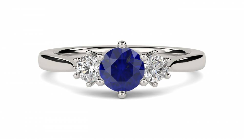 Elegant Blue Sapphire & Diamond Trilogy Ring P