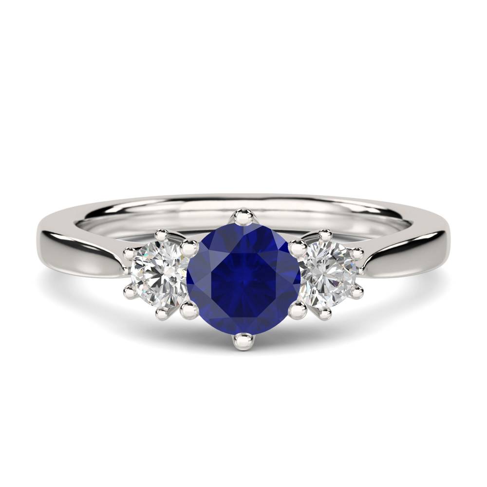 Elegant Blue Sapphire & Diamond Trilogy Ring P