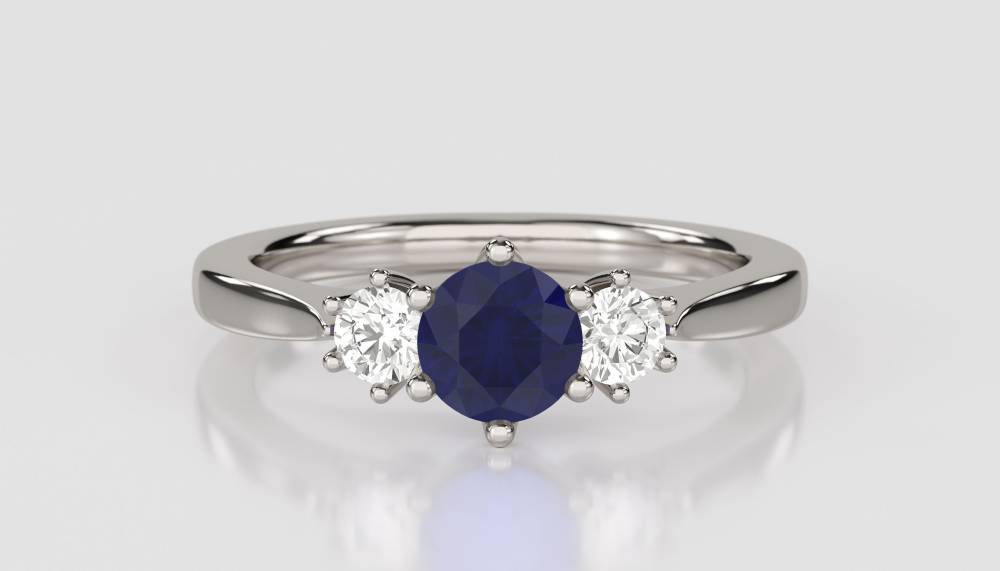 Elegant Blue Sapphire & Diamond Trilogy Ring P