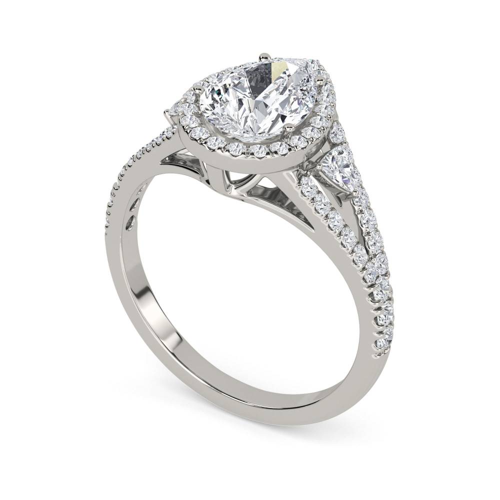 Pear Diamond Split Shoulder Set Ring set in Platinum