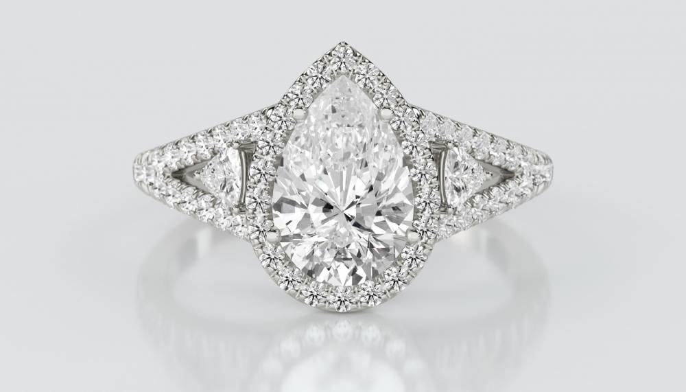 Pear Diamond Split Shoulder Set Ring set in Platinum