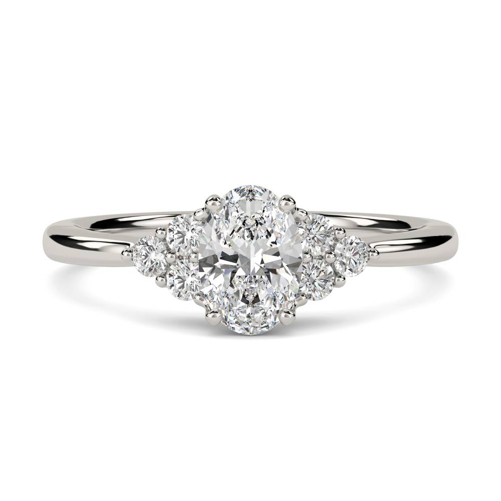 Oval Diamond Side Stone Cluster Ring set in Platinum