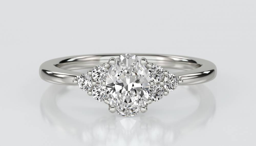 Oval Diamond Side Stone Cluster Ring P