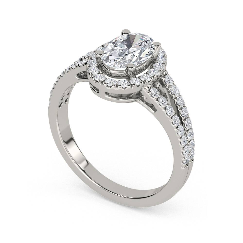 Oval Diamond Single Halo Shoulder Set Ring set in Platinum