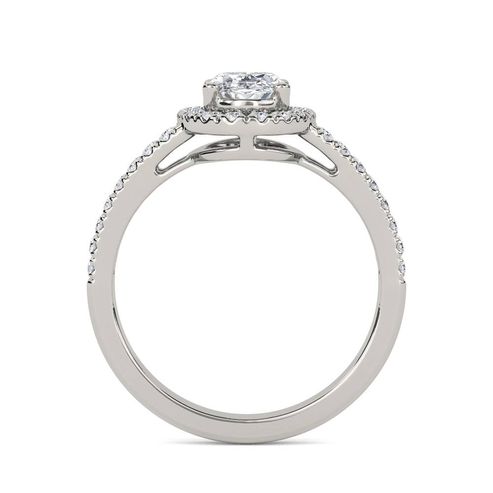 Oval Diamond Single Halo Shoulder Set Ring set in Platinum