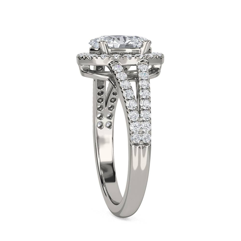 Oval Diamond Single Halo Shoulder Set Ring set in Platinum