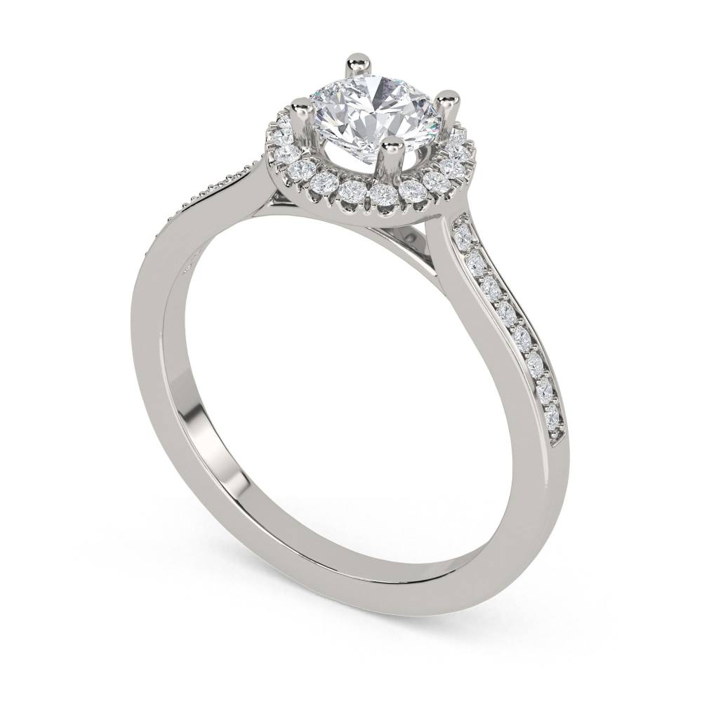 Round Diamond Single Halo Shoulder Set Ring P