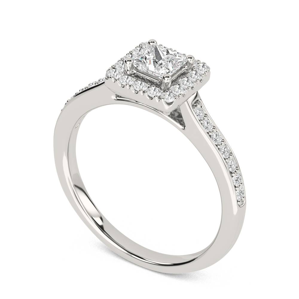 Princess Diamond Single Halo Shoulder Set Ring P