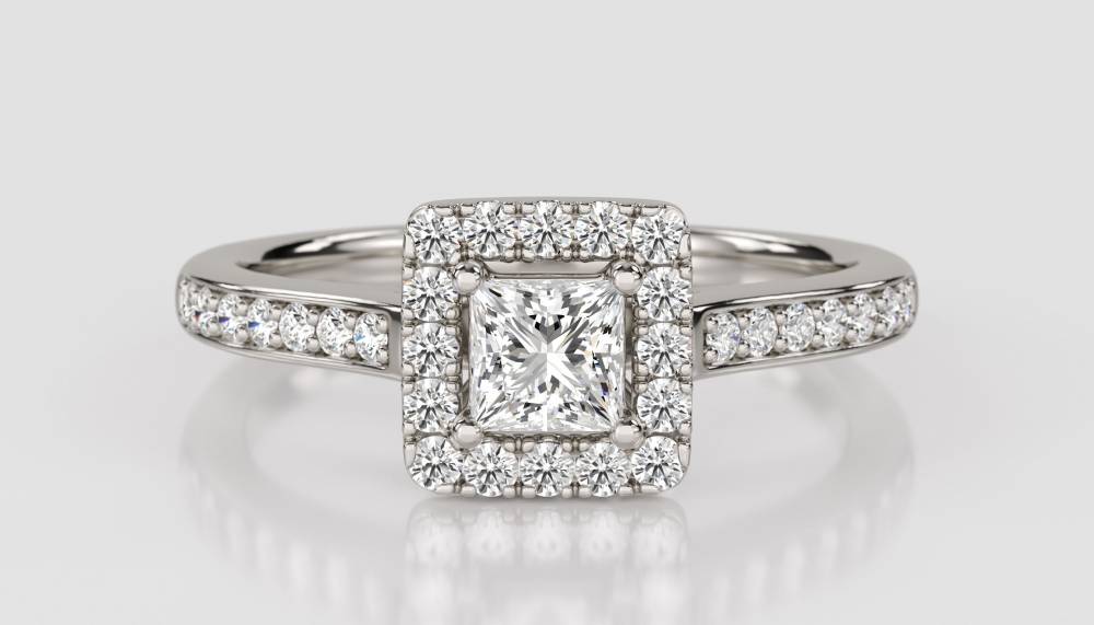 Princess Diamond Single Halo Shoulder Set Ring P