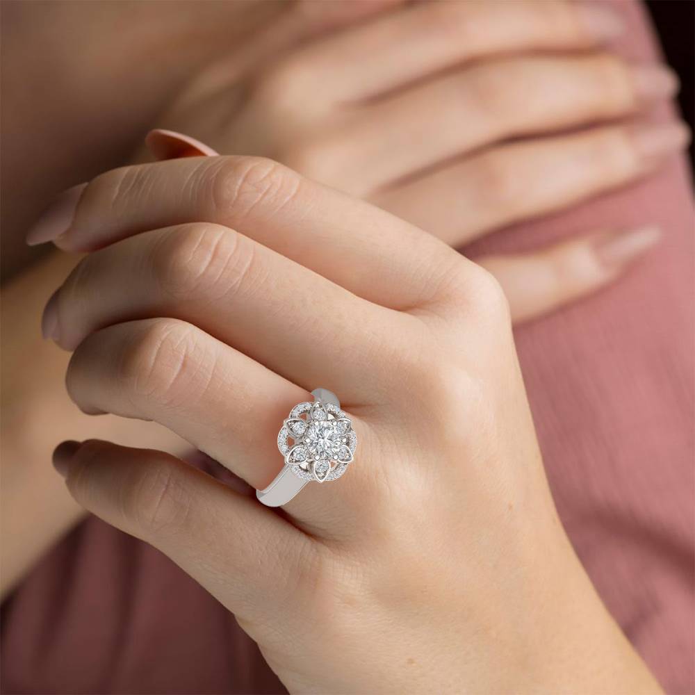 Flower Style Round Diamond Designer Ring P