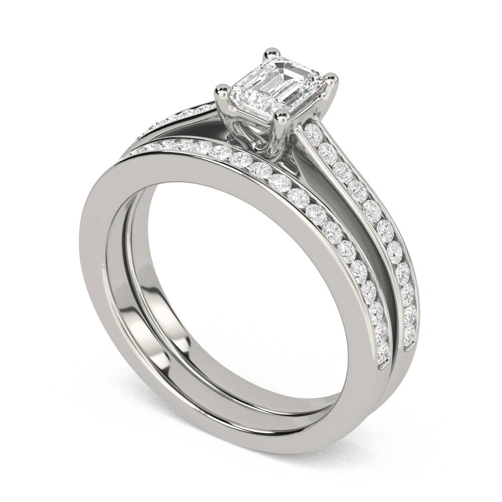 Radiant Diamond Shoulder Set Ring With Matching Band P