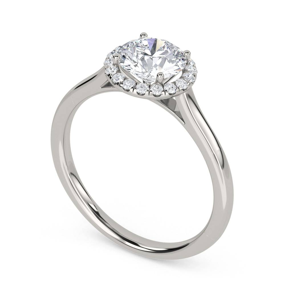 Round Diamond Single Halo Ring set in Platinum