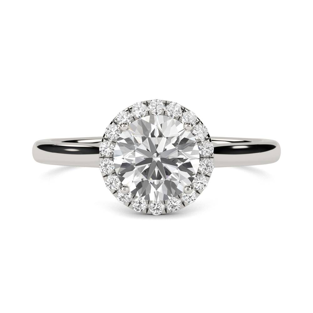 Round Diamond Single Halo Ring set in Platinum